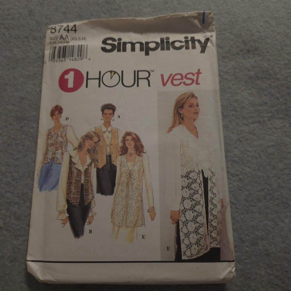 Simplicity‎ 8744 One Hour Vest Sewing Pattern Misses XS S M UNCUT 1996